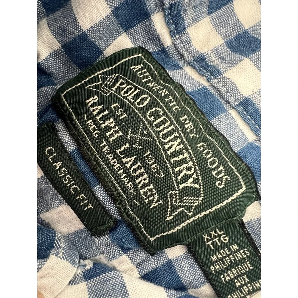 Polo Ralph Lauren Polo Country Workshirt XXL Blue Gingham Classic Fit Cotton